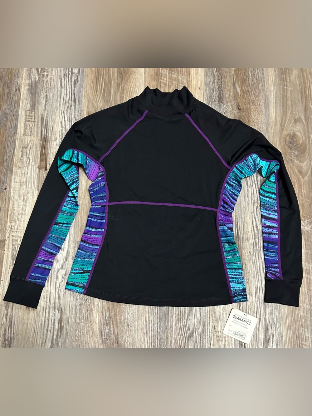 Athleta Black Long-Sleeve Active Top with Teal & Purple Panels